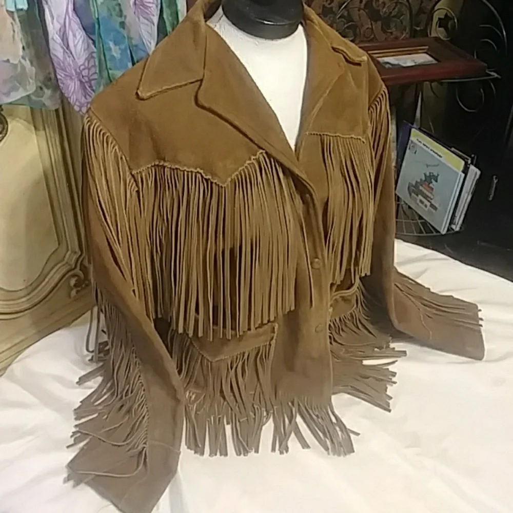 Old Ranchers Fringe Leather COAT Sz 16 Jacket TREGOS WESTWEAR Lined Interior - Picture 5 of 8